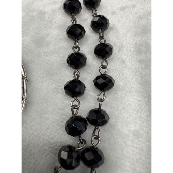 Vintage Glass Beaded Necklace‎ Bracelet Black Tree Of Life Long - Picture 6 of 14